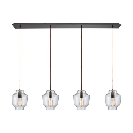 Elk Lighting Barrel 4-Lght Linear Pndnt Brnz w/Clr Blown Glass 10905/4LP